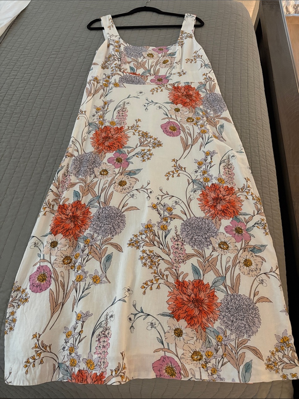 Ann Taylor Cream Midi Dress with Orange, Lavender & Pink Floral Print